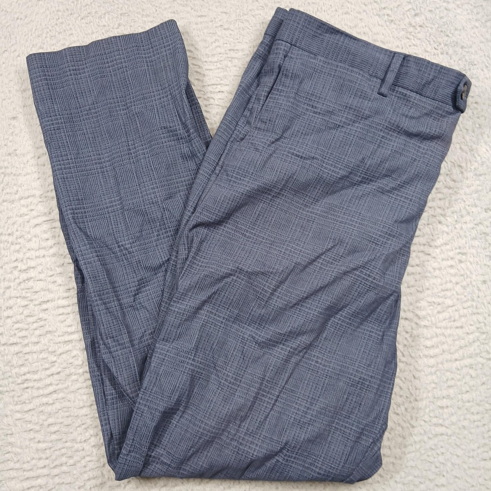 Saks Fifth Avenue Pants Mens 40 Blue Gray Plaid Slimโ Fit Stretch Cotton Italy